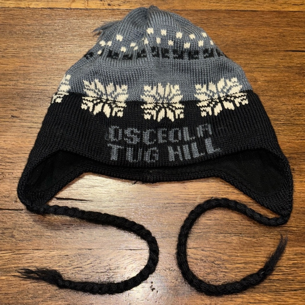 Vermont Originals Wool  ski hat with ear flaps. Osceola Tug Hill